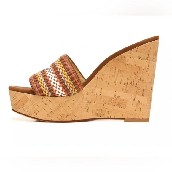 Veronica Beard Dali Platform Wedge Sandal Multi Woven Raffia Cork Size 9.5 New