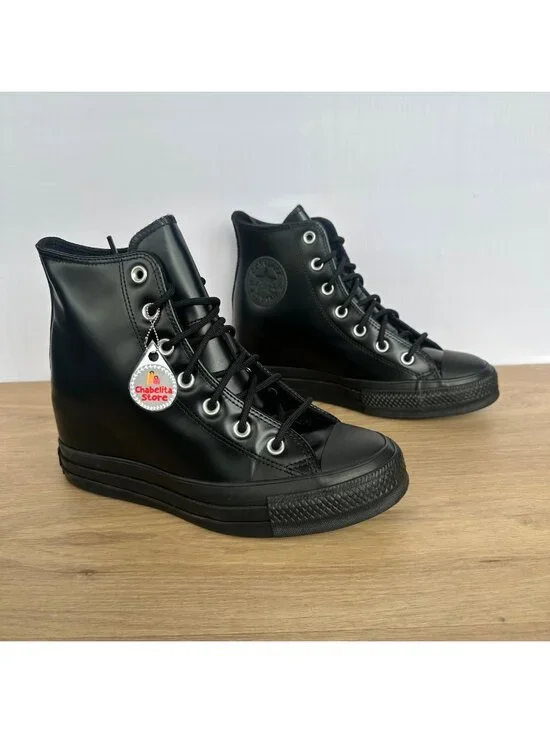 ✨Converse Chuck Taylor Wedge Platform Leather Sz 6.5 Women's Shoes Black A12827C