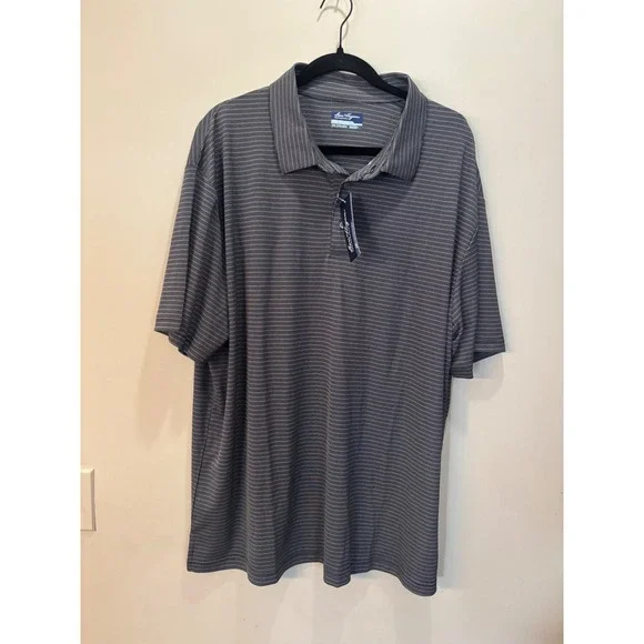 NWT Ben Hogan Performance Mens 2XL Gray Striped Moisture Wicking Golf Polo Shirt