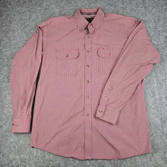 Ariat Pro Series Mens Large Red White Micro Check Long Sleeve Button Down Shirt