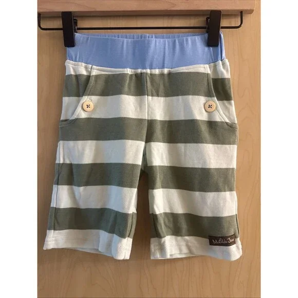 Matilda Jane green striped shorts with a blue elastic waistband Size 2
