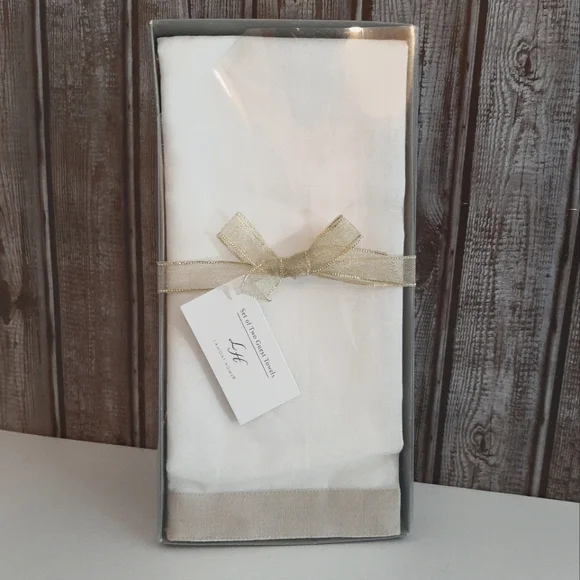 *Lamont Home Banded Guest Towel Set Linen Cotton Blend White/Natural