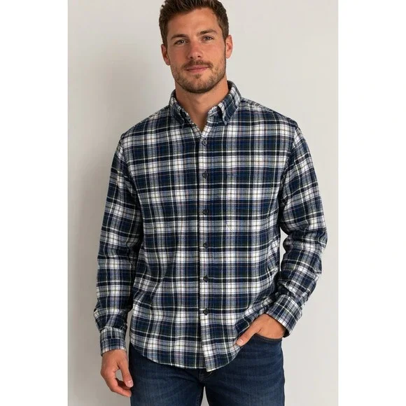 Men's Eddie Bauer Flannel Shirt Tartan Plaid Blue Green Cotton Button Up‎ Sz M