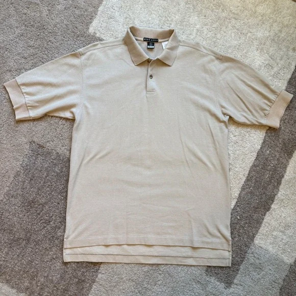 Nike Golf Mens Tan Beige Cotton Pique Short Sleeve Polo Shirt Large L Logo