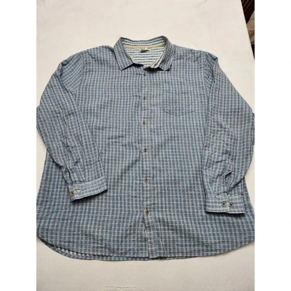 Carbon 2 Cobalt Shirt Mens 2XL Blue Plaid Cotton Long Sleeve Button Up Casual