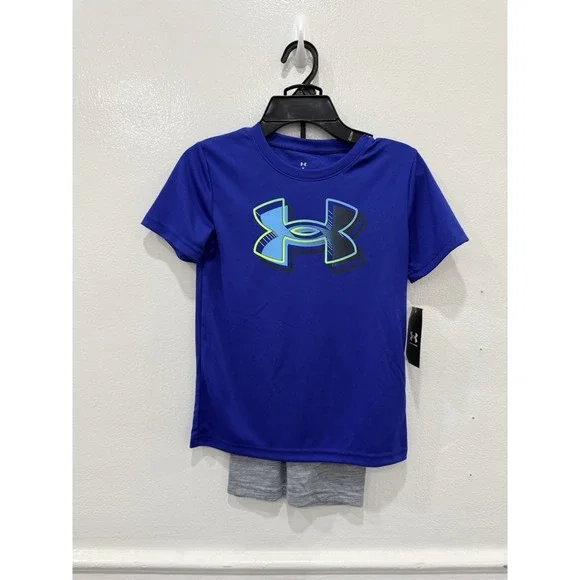 Boys Under Armour 2-Piece Athletic Shorts Set Size 7 Royal Blue Gray  Outfit NWT