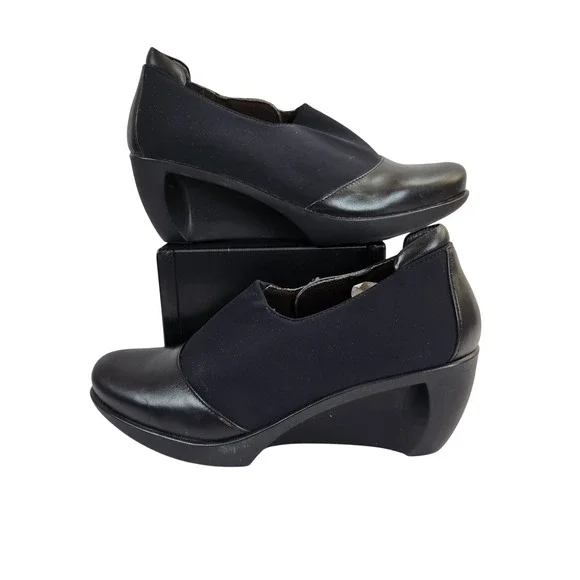 NAOT Weekend Wedge Black‎ Leather & Fabric Comfort Shoes Women Size US 7 EU 38