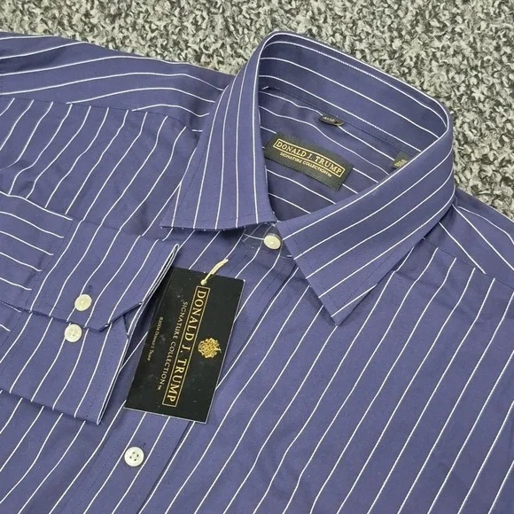NWT‎ Donald J Trump Long Sleeve Signature Collection Shirt Mens 17 32/33 Blue