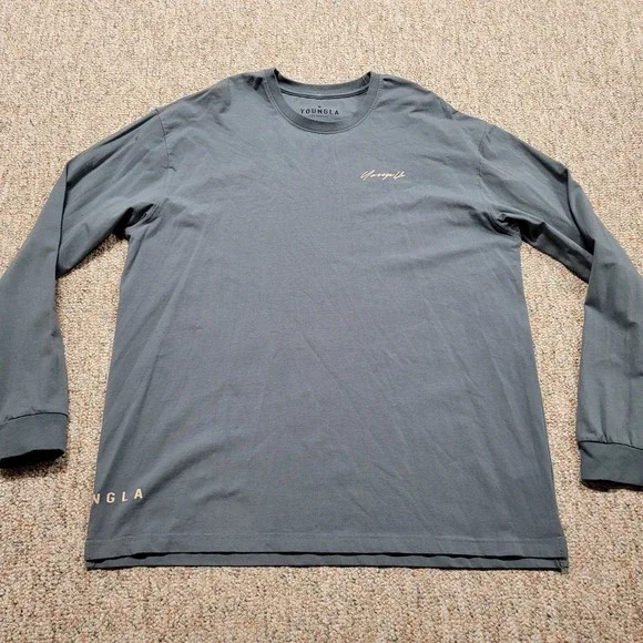 YoungLA Long Sleeve Tee Mens Large Gray Gym Streetwear Shirt Solid Casual