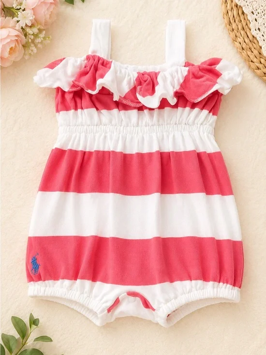 Ralph Lauren Red and White Striped Infant Romper