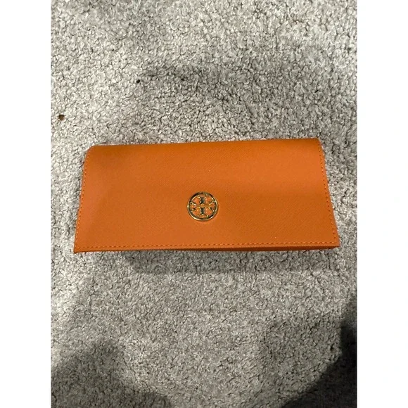 Tory Burch Orange Saffiano Leather Eyeglass Case‎ Holder Clutch Small Bag