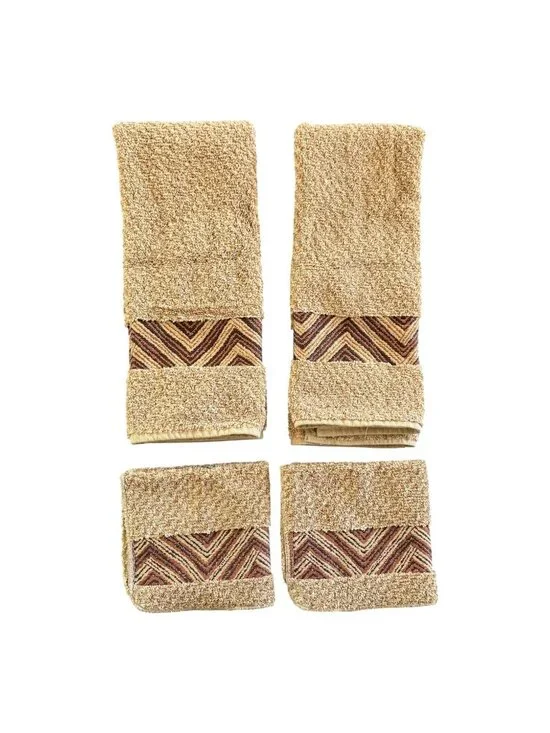 VTG Ralph Lauren Towels 2 Hand 2 Washcloths Guest Set Of 4 Chevron Accents