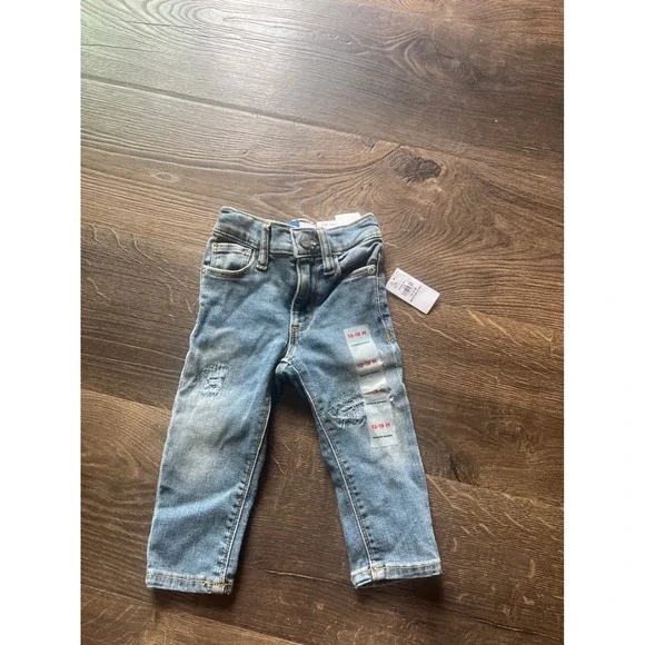 Old Navy Karate Skinny Jeans Toddler 12-18M Light Wash Distressed 360 Stretch