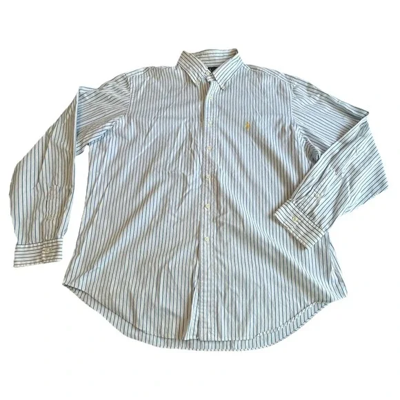 Ralph Lauren 2XL Classic Fit White Blue‎ Striped Button Down Dress Shirt XXL