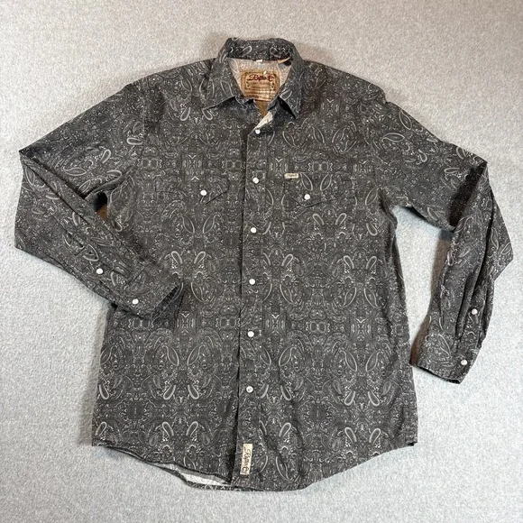 Rafter C Long Sleeve Pearl Snap Button Up Men's M Pro Flex Cowboy Paisley Black