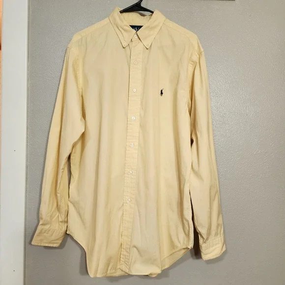 Ralph Lauren Long Sleeve Men's Button Down Shirt‎ Yellow 16 1/2 Size 34/35