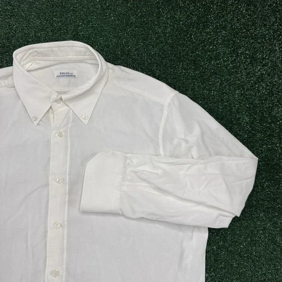 Fray Per Stanley Korshak Men's Corduroy Long Sleeve Button Shirt Large White