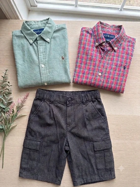 Boys Ralph Lauren Shirts & H&M Cargo Shorts Bundle Size 6X 7
