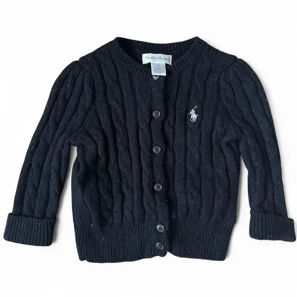 Ralph Lauren Baby Black Cable Knit Cardigan Sweater | 9 Months