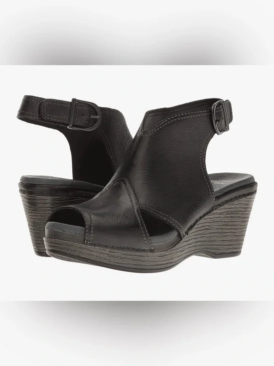 Dansko Women's Vanda Ankle Bootie DistresBlack Leather Open-Toe Wedge Sandals