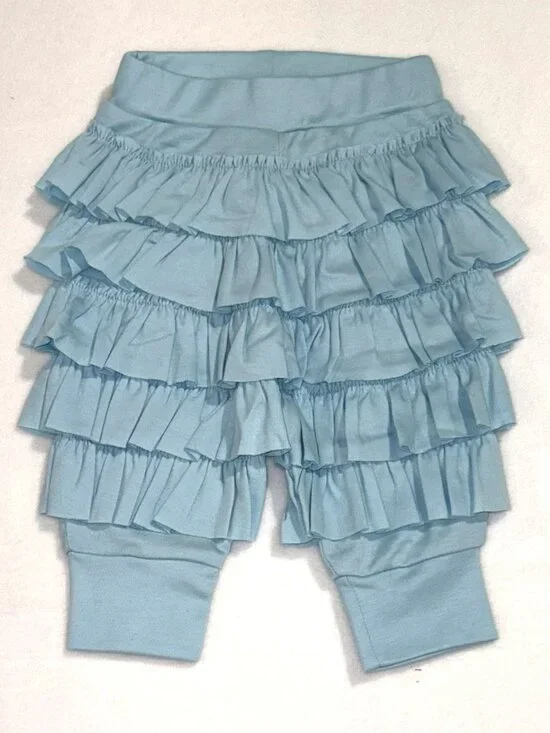 Light Blue Lemon Loves Layette Ruffle Pants | Pima Cotton Boutique Baby | Size 0