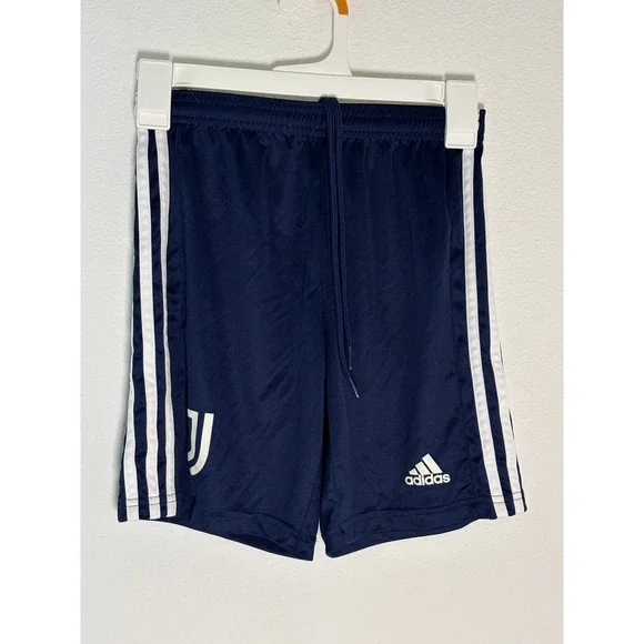 Adidas Juventus Soccer Shorts Navy Blue White Stripes Youth Medium Aeroready