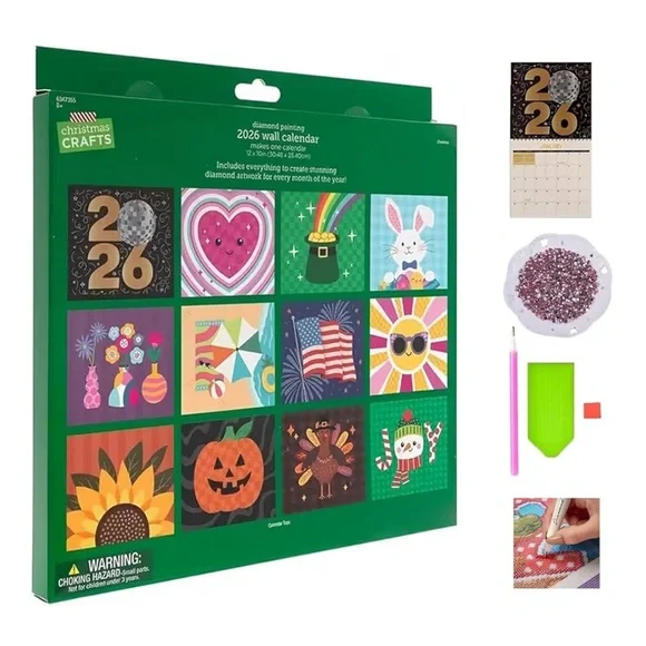 Diamond Art DIY 12-Month Flip Wall Calendar for Home or Office