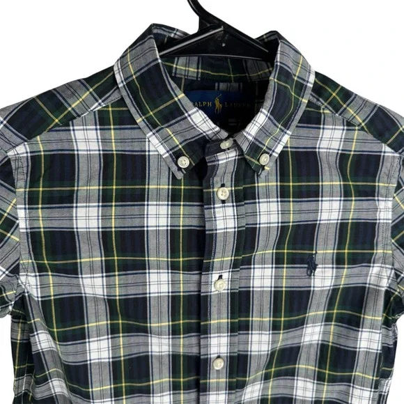 Ralph Lauren Boys 6 Plaid Button Down Shirt Long Sleeve Blue Green Holiday NWT