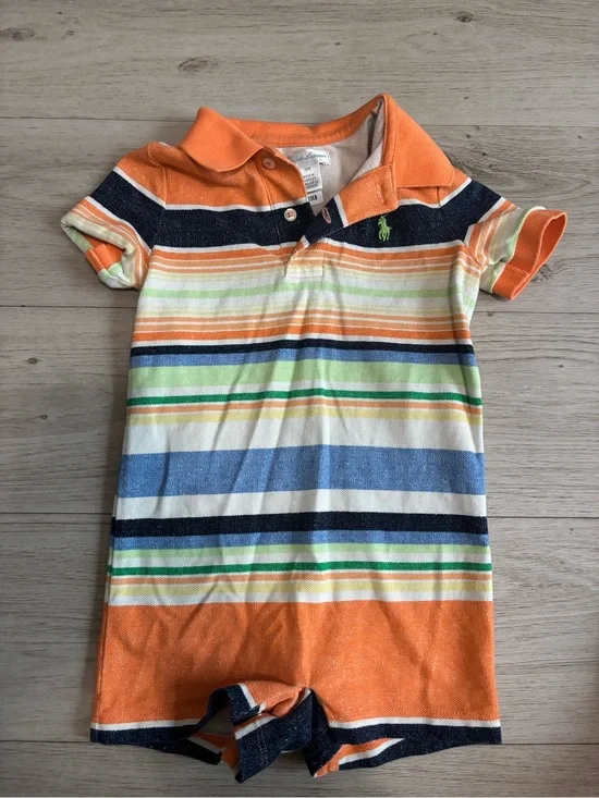 Ralph Lauren Collared Striped Romper Orange, Blue, Green & Yellow 18 Months