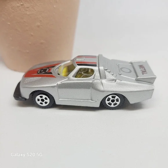 Vintage Metal Diecast Race Car Toy Silver Red Black‎ Number 5 Collectible