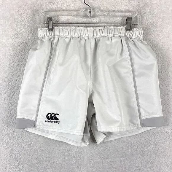 Canterbury Rugby Shorts Mens L White Gray Pull On Drawstring Preppy Workout Gym