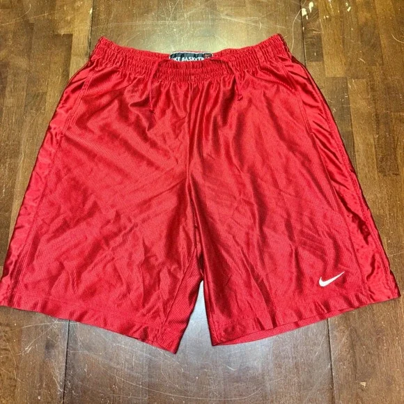 Nike Basketball Shorts Mens Large Shiny Red‎ Dazzle Mesh Athletic Gym Swoosh Y2K