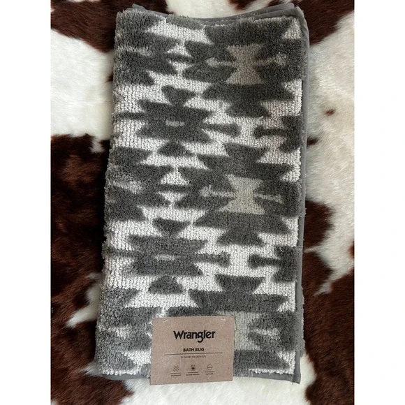 Wrangler Bath Rug Grey White Southwestern Geometric 20x32 Skid‎ Resistant New