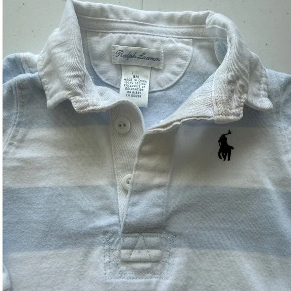 Ralph Lauren Baby 9M Rugby Romper Blue White Stripe One Piece Coverall
