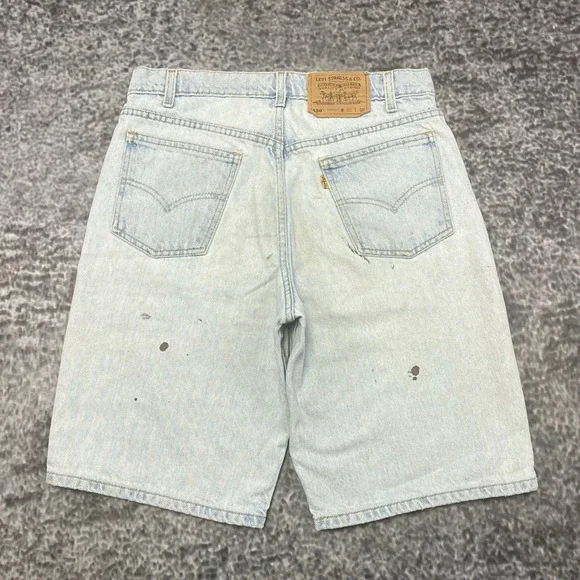 VTG Levi's 550 Orange Tab Jorts Relaxed Fit Baggy Blue Distressed Denim Shorts