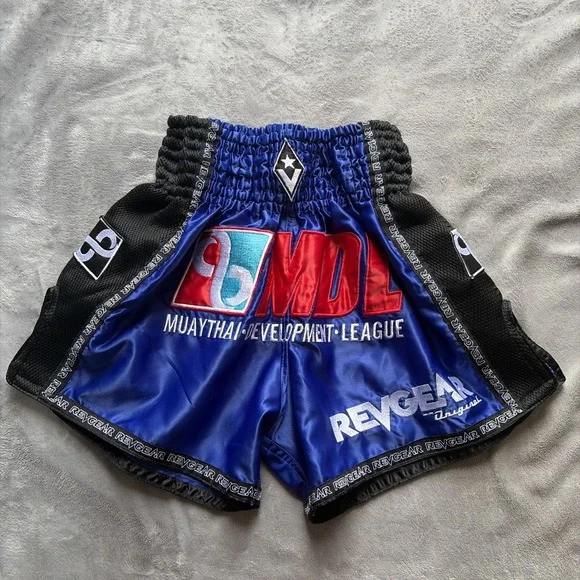 Revgear Shorts Mens XL Blue Black Muay Thai Training Fighting Kick Boxing MMA