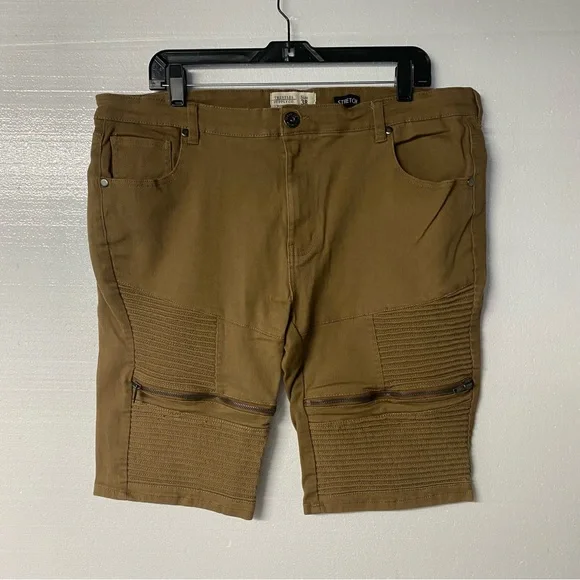 Trestle Supply Shorts Men Size 38W Tan Retro Zipper 11 inch Denim Skater Skinny
