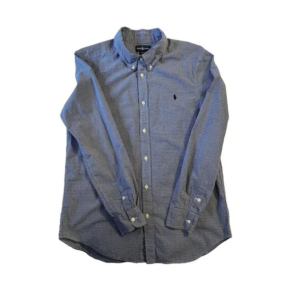 Ralph Lauren Shirt Boys Size 18-20 Blue Plaid Long Sleeve