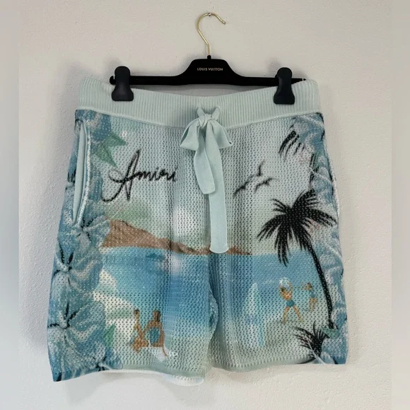 NWT Amiri Paradise Crochet Shorts in Cerulean