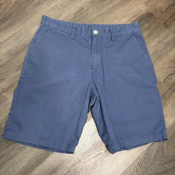 English Laundry Mens Navy Blue Geometric Micro Print Cotton Chino Shorts 32W
