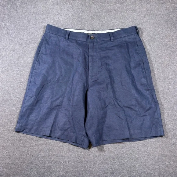 Brooks Brothers Shorts Mens 34 Blue Linen Cotton Blend Casual Flat Front Chino