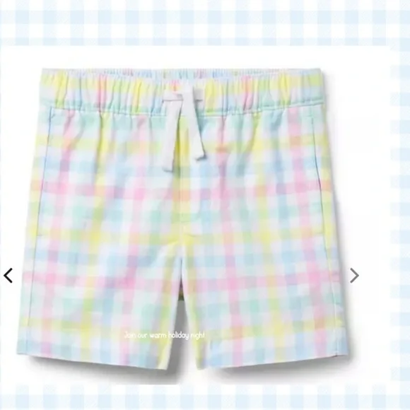 Janie and Jack Pastel Gingham Drawstring Shorts - Pink, Blue, Yellow, Green NWOT