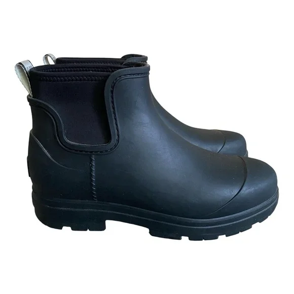 UGG Droplet Rain Boots Women 10M Black Waterproof Rubber Slip On 1130831