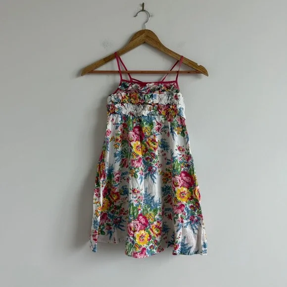 Vintage 90s Ralph Lauren Floral Print Ruffle Bodice Dress Size 6