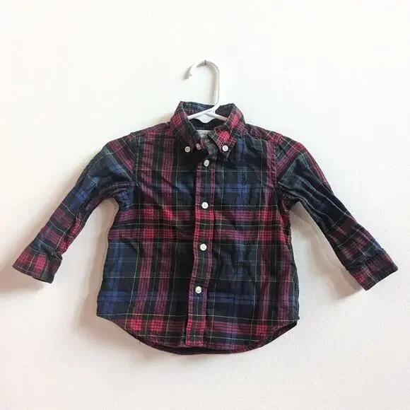 Ralph Lauren Baby Boys 9m Christmas Plaid Button Down Shirt Christmas Preppy