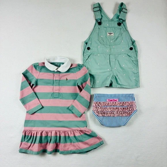 Ralph Lauren OshKosh RuffleButts Toddler Girl Bundle Pink Green Blue 18M 24M