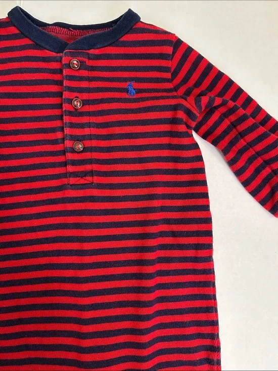 Ralph Lauren Baby One Piece Bodysuit Red Navy Stripes Snap Button 6 Months