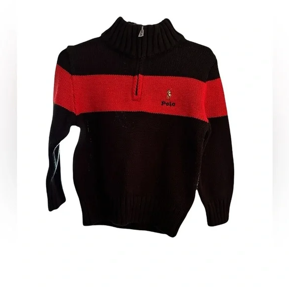 ⭐️NWT⭐️ Polo Ralph Lauren Boys’ Cotton 1/4 Zip Colorblock Black Sweater 3T