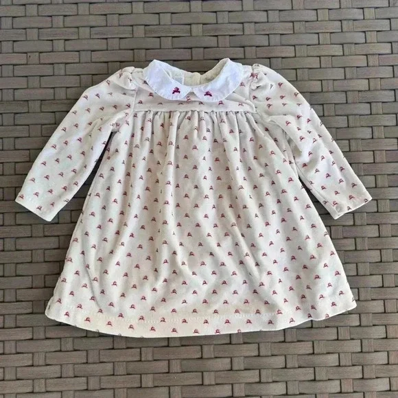 Ralph Lauren Baby Girl Reindeer-Print‎ Velour Long Sleeve A-Line Dress Size 12M