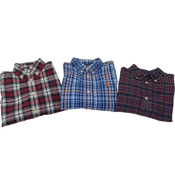 Ralph Lauren Set Of 3 Toddler Boys Button Down Shirts Plaid Long Sleeves Sz 18MO